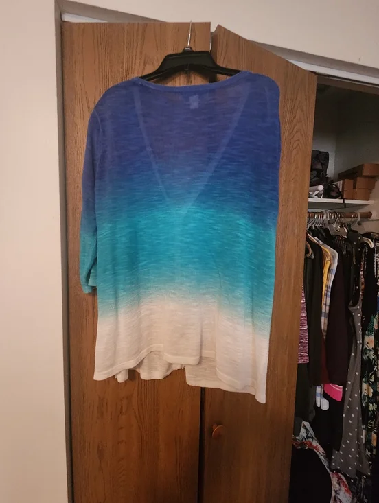 CJ Banks Gradient Blue to White Button-Front Women's Sweater - Picture 7 of 8